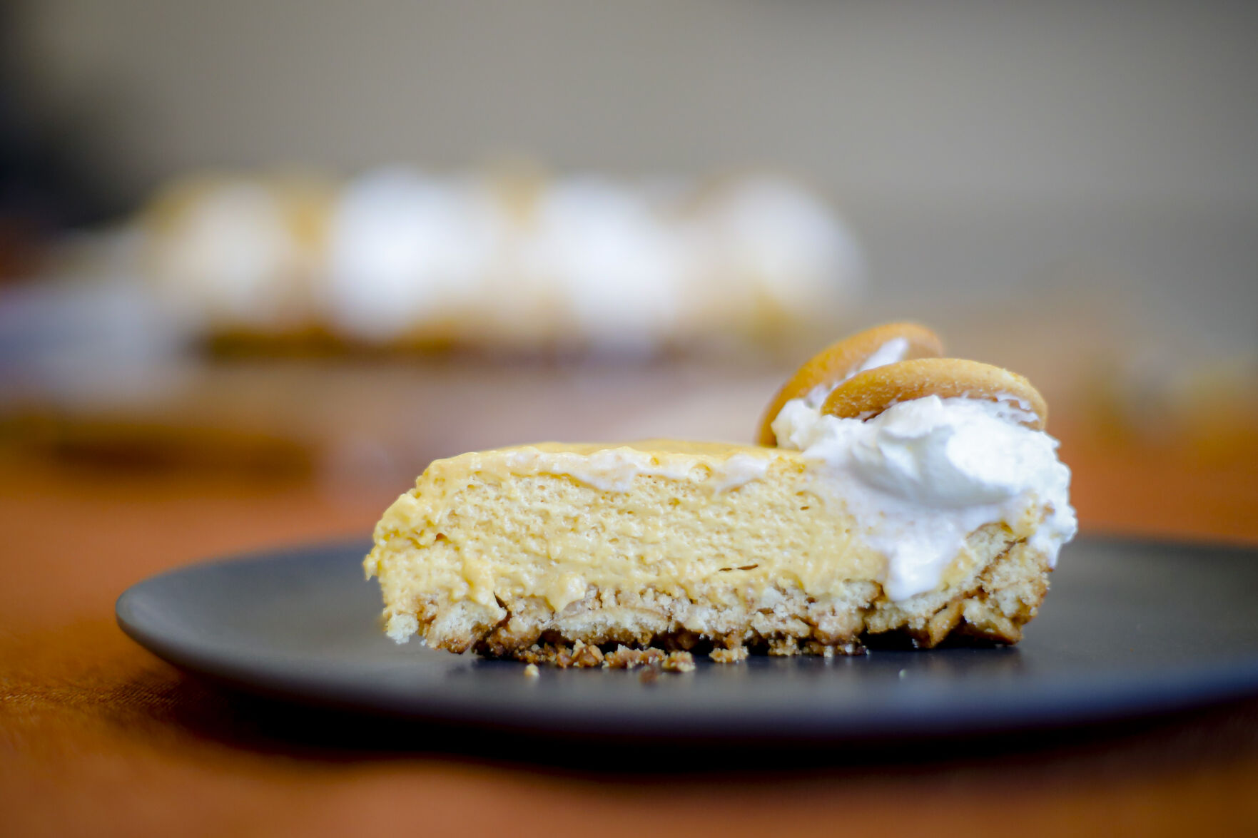 Slice marshmallow pumpkin pie